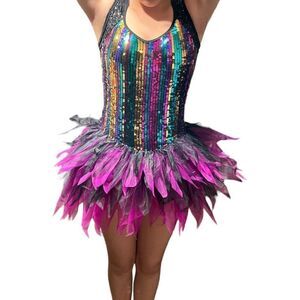 Curtain Call Costumes Junior Sequin Tutu Leotard Dance Dress Purple Black Sz ASM